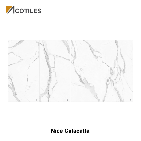 Nice Calacatta Thin Tiles - 1200mm x 2400mm x 6mm - 4 Faces