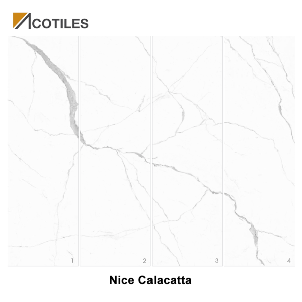 Nice Calacatta Thin Tiles - 800mm x 2600mm x 6mm - 4 Continuous Faces